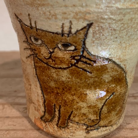 平野照子　ミニカップ　茶猫　cu002007
