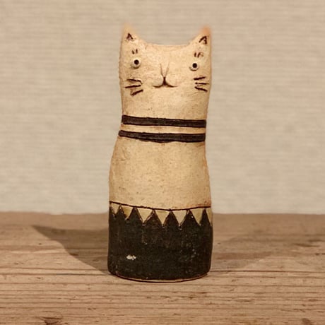 平野照子　猫花入れ　シマエリ黒
