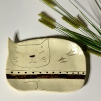 猫型中皿　香箱　鳥とテンテン　sa008005