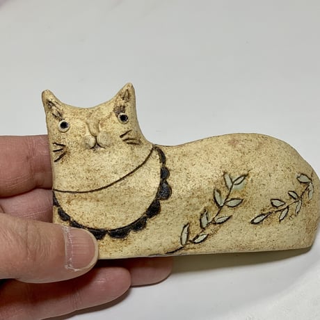 平野照子　猫花入れ横 ha213