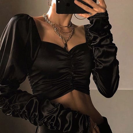 サテン ギャザー Top