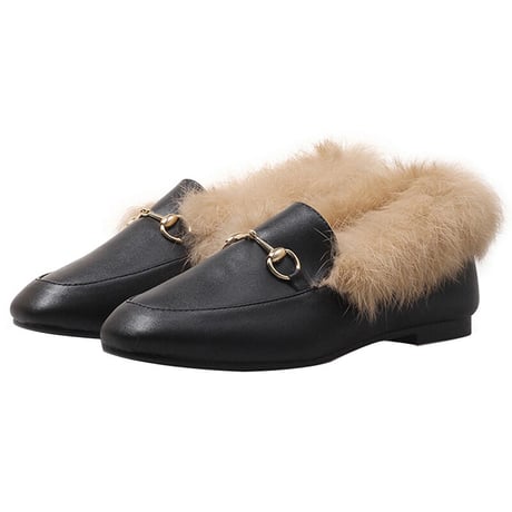2色 Faux fur Flat shoes