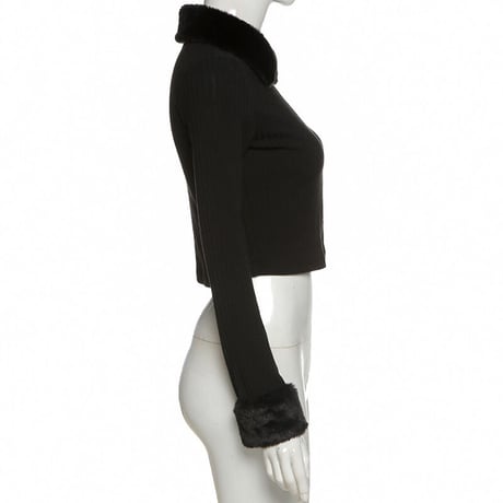 2色 ファー付き ジップアップ Top