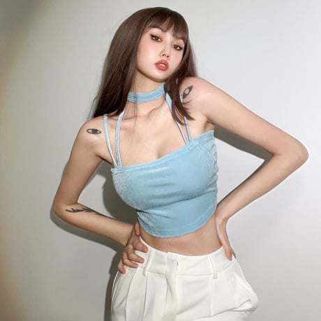 2色 2Way Velvet Strappy Top