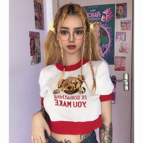 Bear Print Cropped Top