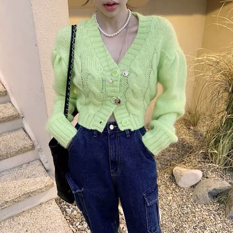 2色 鍵あみ ニットカーディガン