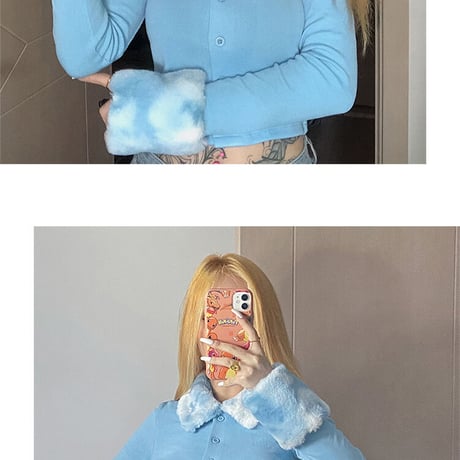 タイダイ ファー付き ボタンダウン Top