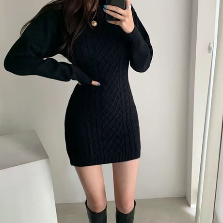 3色 Cutting Knit Dress