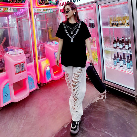 Damaged cut out White Denim Pants