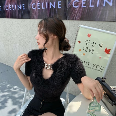 2色 Big Chain Fluffy Top