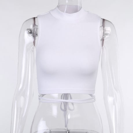 2色 Strappy リブニット Top