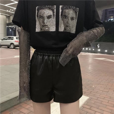 Stylish キラキラ Sleeve  グラフィック Top
