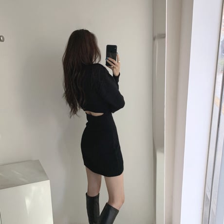 3色 Cutting Knit Dress
