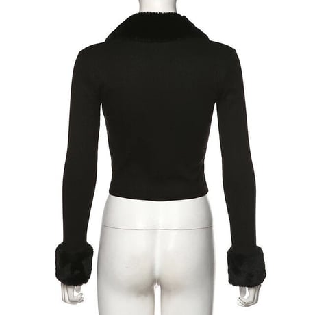 ファー付き リブニット ボタンダウン Top