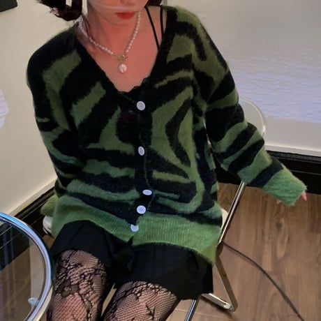 Green Zebra Knit Top