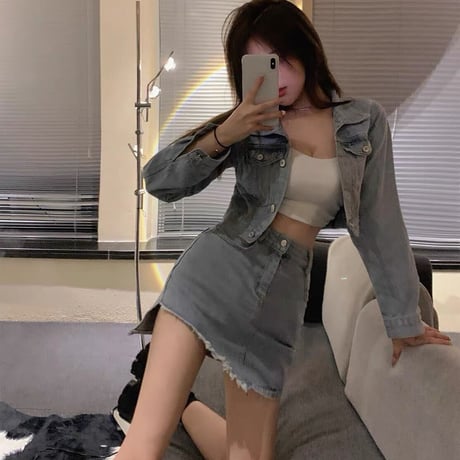 Denim Jacket Skirt Sets