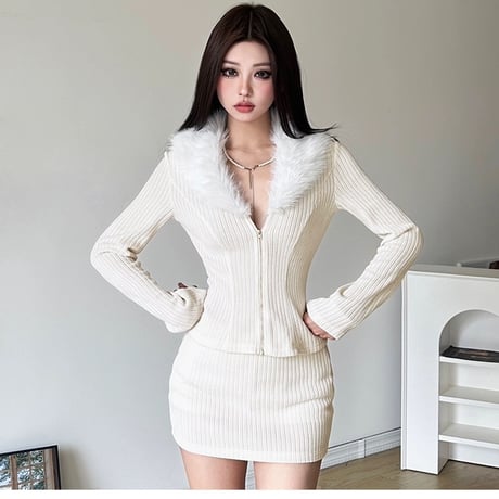 White Fur Two-piece Sets