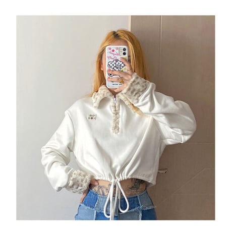 ファー付き ハーフジップ Top