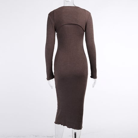 2色 Knit カッティング Long Dress One-piece