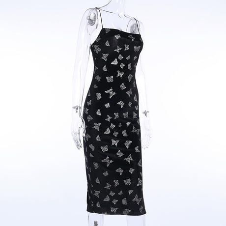 Dark Butterfly Side Slit ロング ドレス