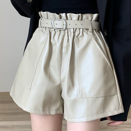 2色 Leather ショートパンツ