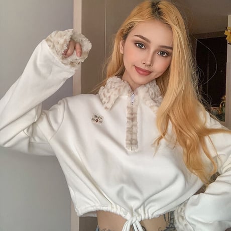 ファー付き ハーフジップ Top