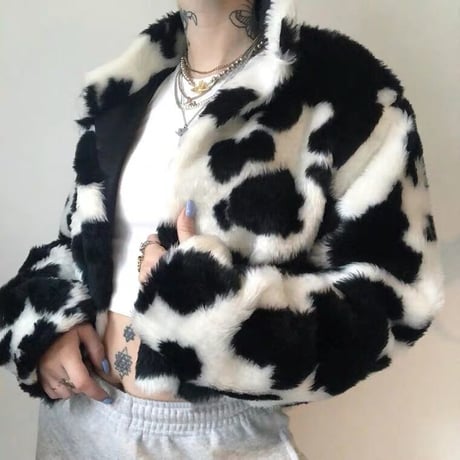 Cow Print Fur jakcet