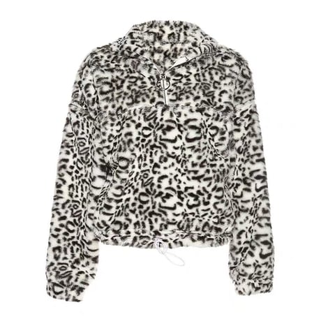 2色 ハーフジップ Leopard Fleece Top