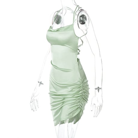 4色 サテン バックレースアップ Dress