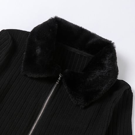 2色 ファー付き ジップアップ Top