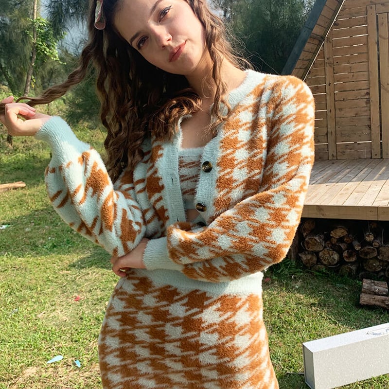 千鳥格子 ニット 3点 セットアップ | PLASTIC BUNNY