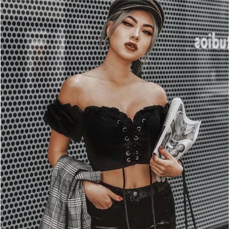 2色 Lace Up オフショルダーTop