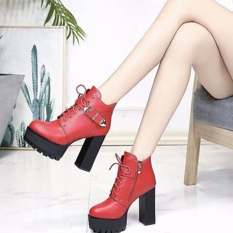 2色 Block Heels ショートブーツ