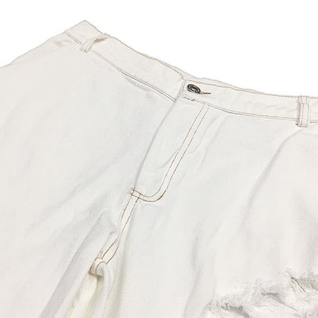 Damaged cut out White Denim Pants