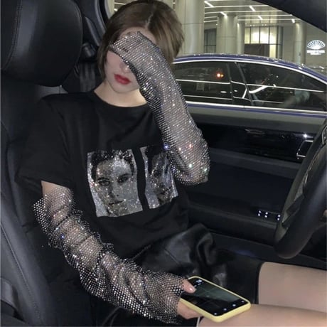 Stylish キラキラ Sleeve  グラフィック Top