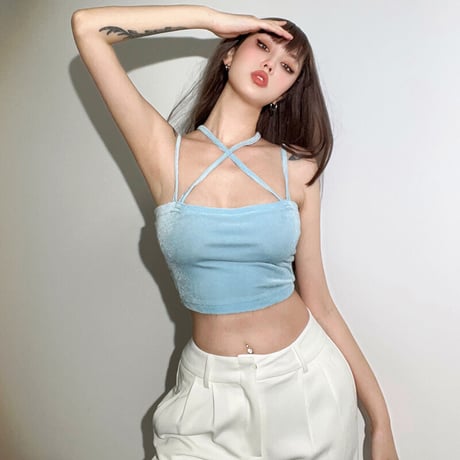 2色 2Way Velvet Strappy Top