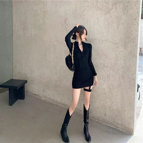 2色 ガーター風 ワンピース