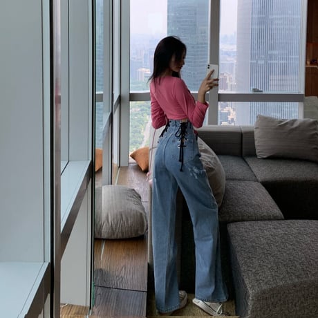ダブルレースアップ Denim Pants
