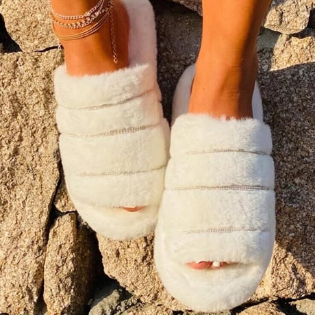 5色 Fluffy Fur Line stone Slide