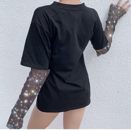 Stylish キラキラ Sleeve  グラフィック Top