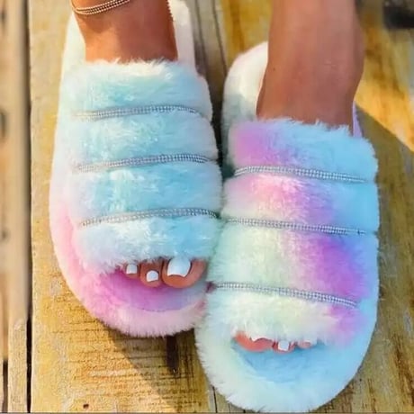 5色 Fluffy Fur Line stone Slide
