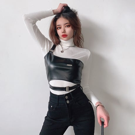 ワンショルダー レザー Top