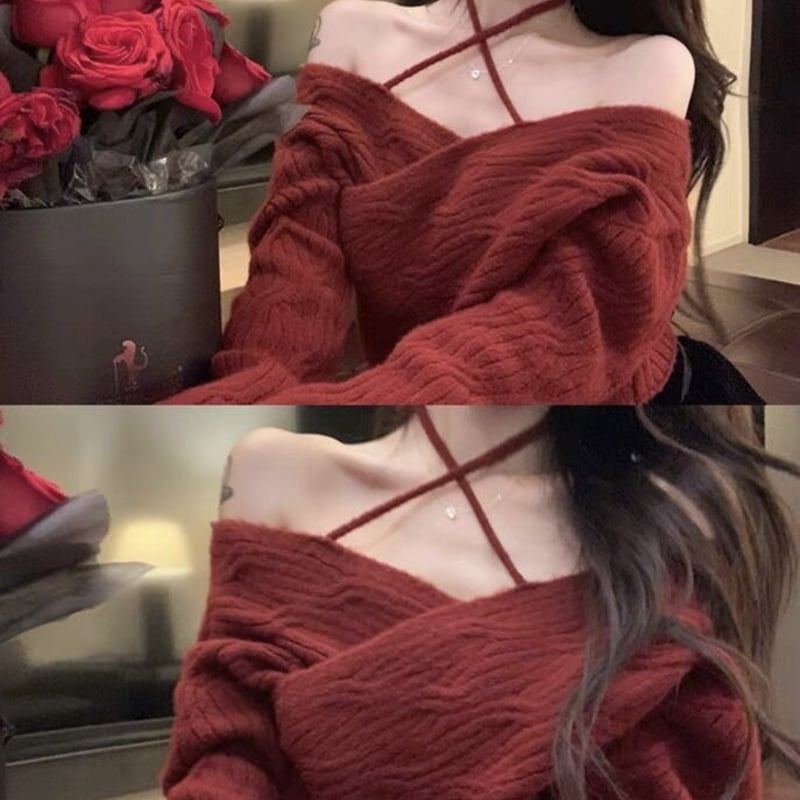 クロスネック sexy ニット | PLASTIC BUNNY