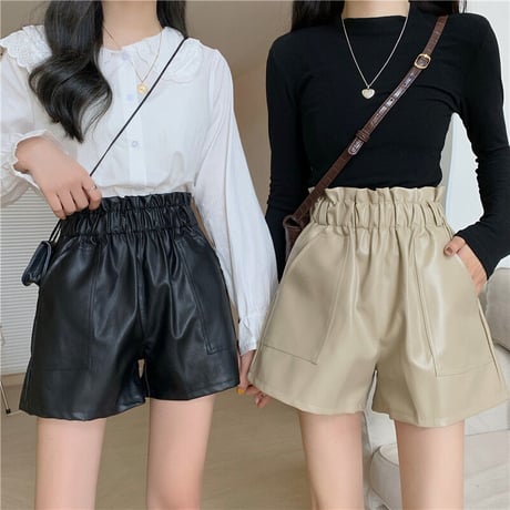 2色 Leather ショートパンツ
