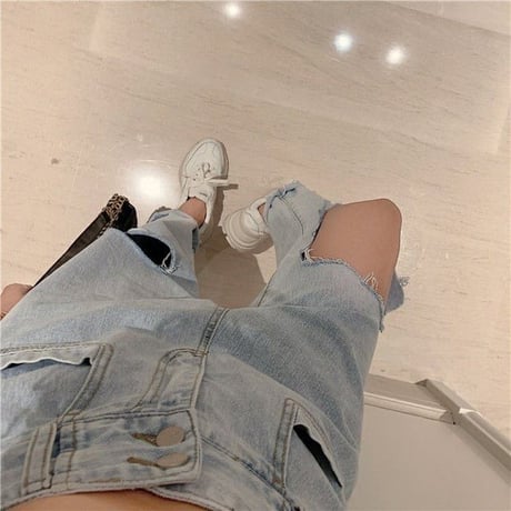 変形カット デニム パンツ