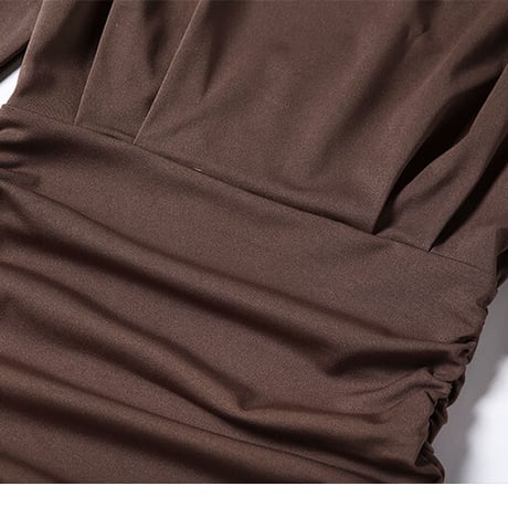 4色 ハイネック ギャザー Dress One-Piece