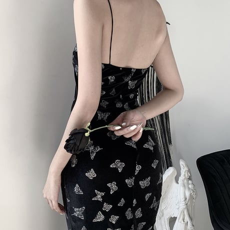 Dark Butterfly Side Slit ロング ドレス
