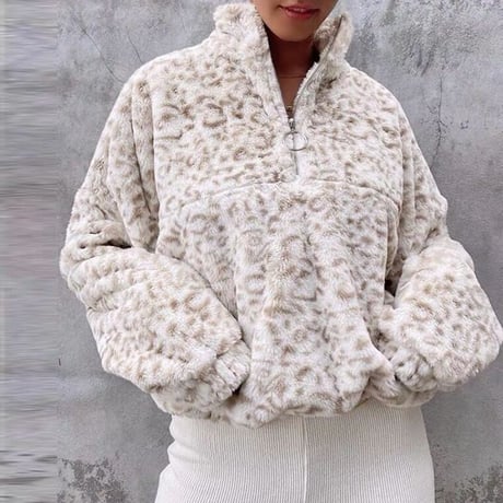2色 ハーフジップ Leopard Fleece Top