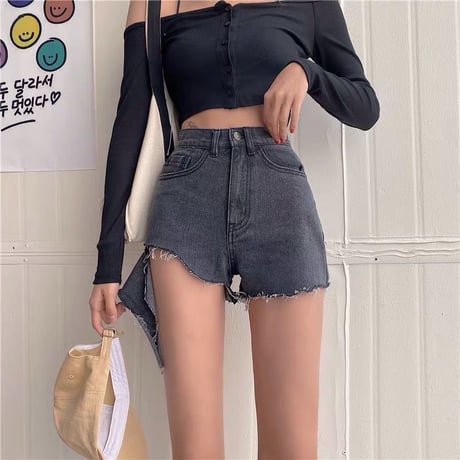 2色 Cut Out 変形 デニムショートパンツ
