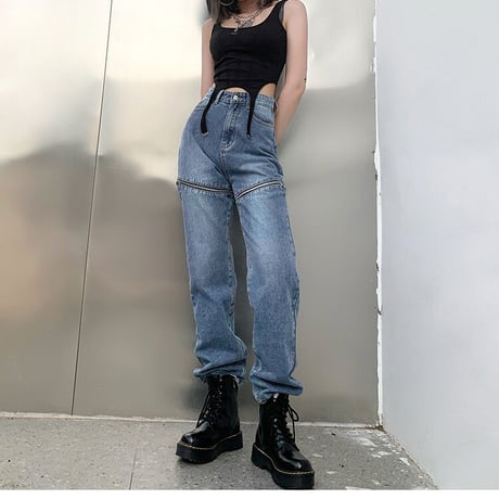 Zipper cut out Denim Pants